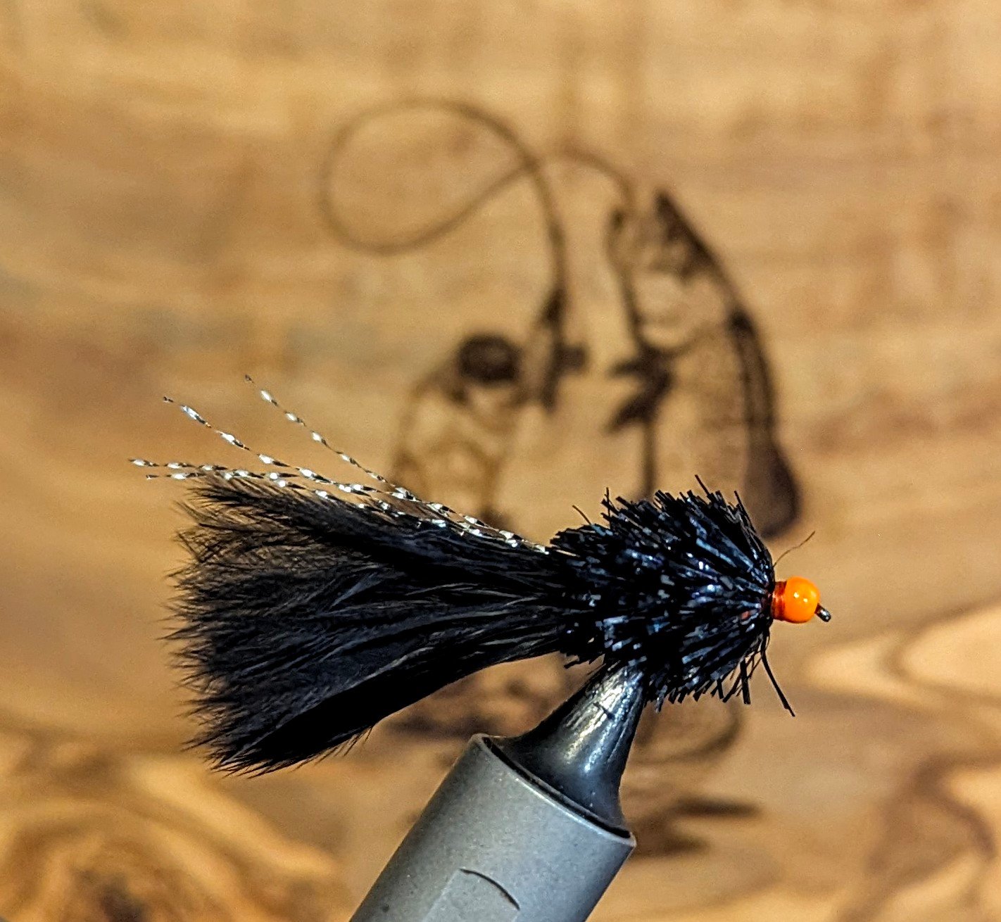 Black & Orange beaded Fritz Barbless.