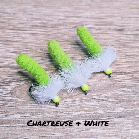 Chartreuse & White Mop Fly x 3.