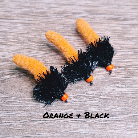 Orange & Black Mop Fly x 3.