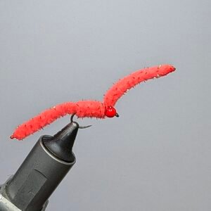 Flu Red Shimmer Worm Barbless.