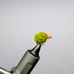 Olive egg fly Barbless Orange Bead.
