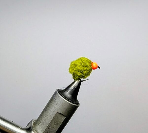Olive egg fly Barbless Orange Bead.