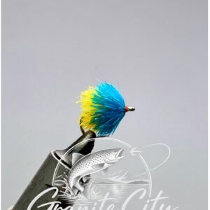Two Tone Yellow/Teal Blue Blob Fly Barbless.